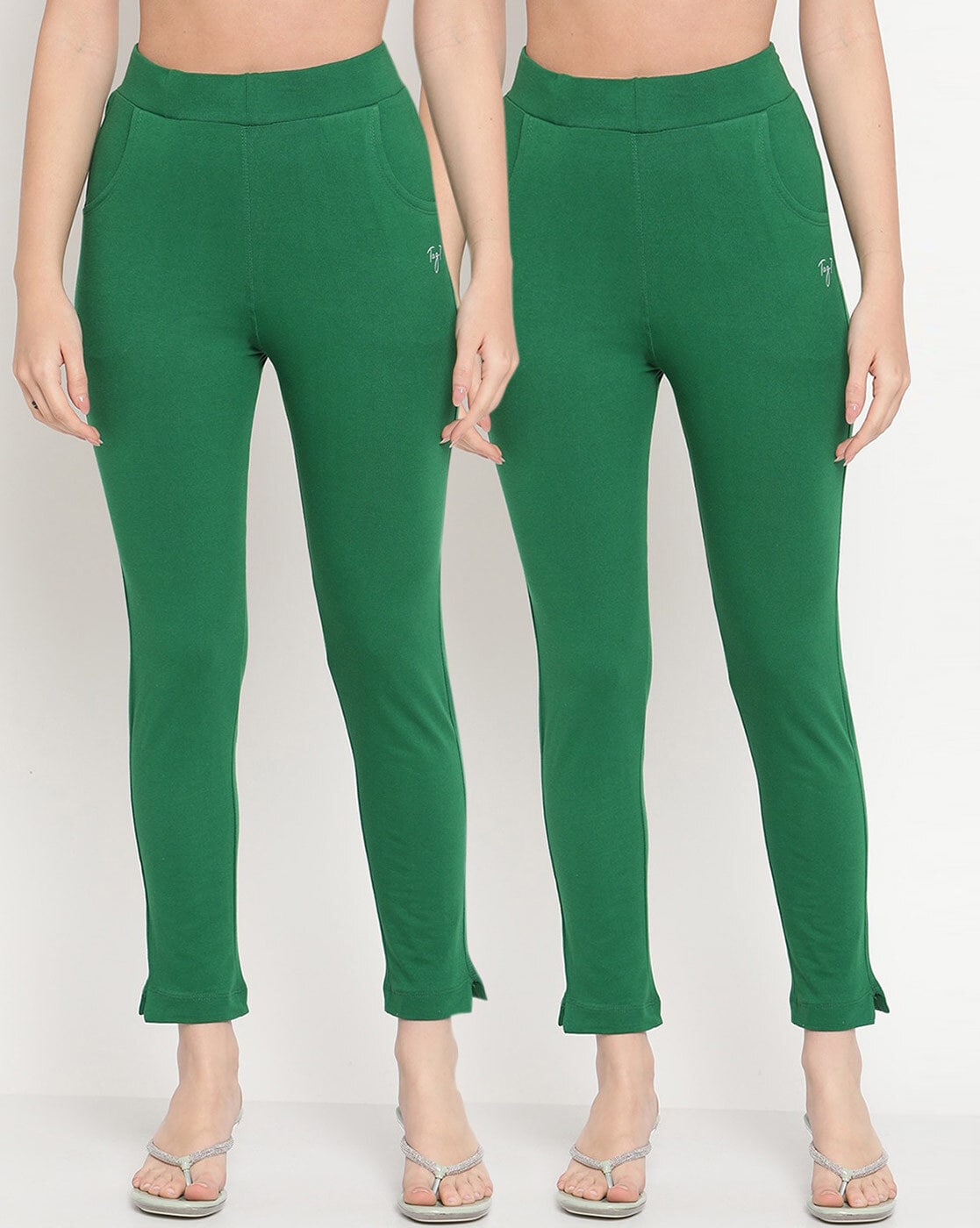 Buy TAG 7 Black & Dark Green Leggings - Pack of 2 for Women's
