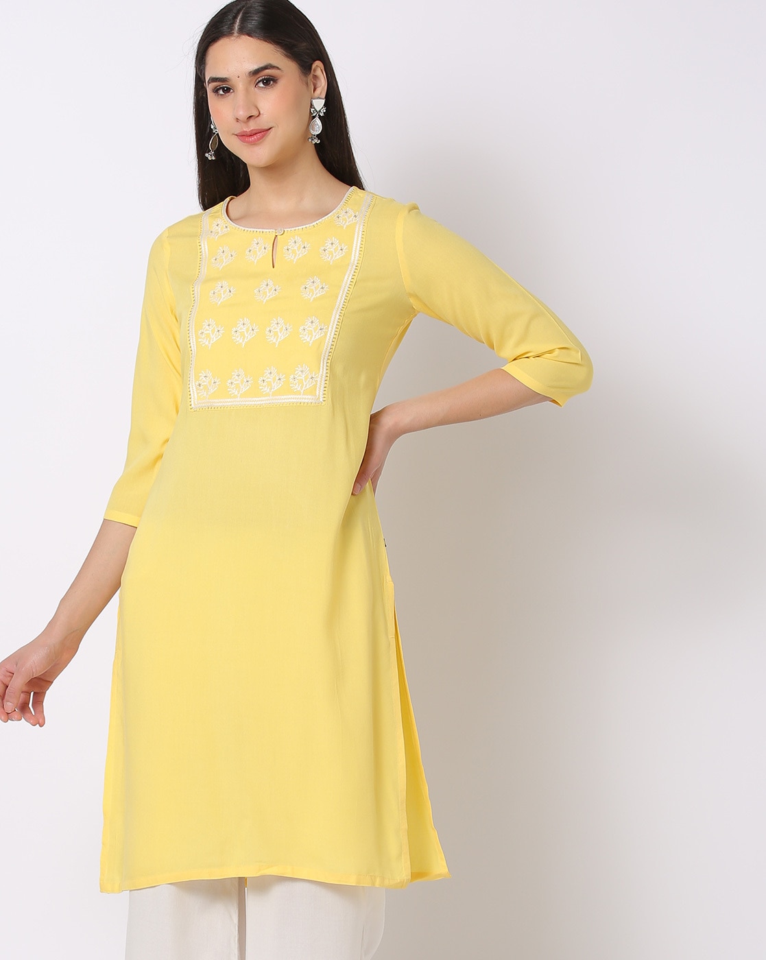 Plain yellow clearance kurti matching leggings