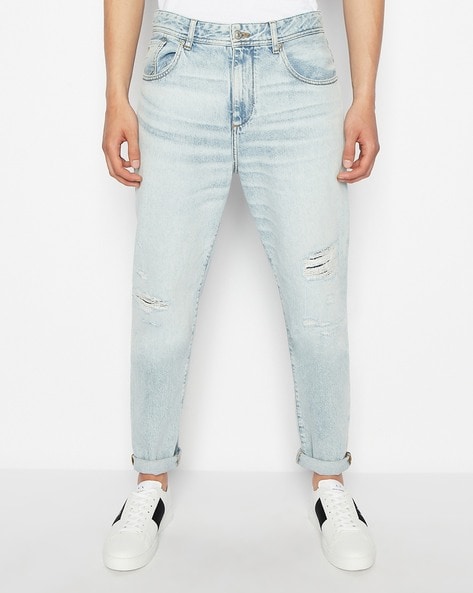 J90 Mid Rise Distressed Carrot Fit Jeans