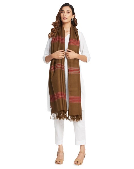Striped Hand Woven Shawl with Tassels Price in India