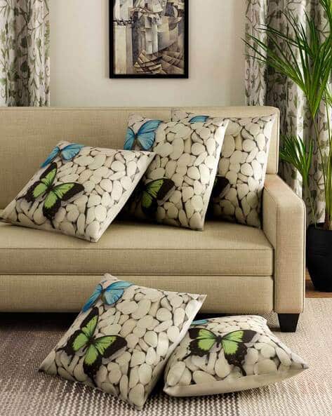 Jute Butterfly Abstract Print Throw Pillow/Cushion Covers 16x16 inch Set of  Multicolor