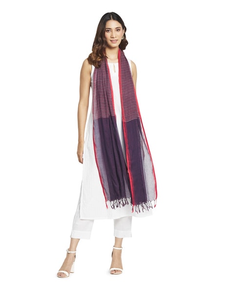 Striped Print Stole with Tassels Price in India