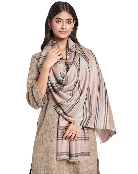 Striped Wool Hand Woven Shawl Price in India