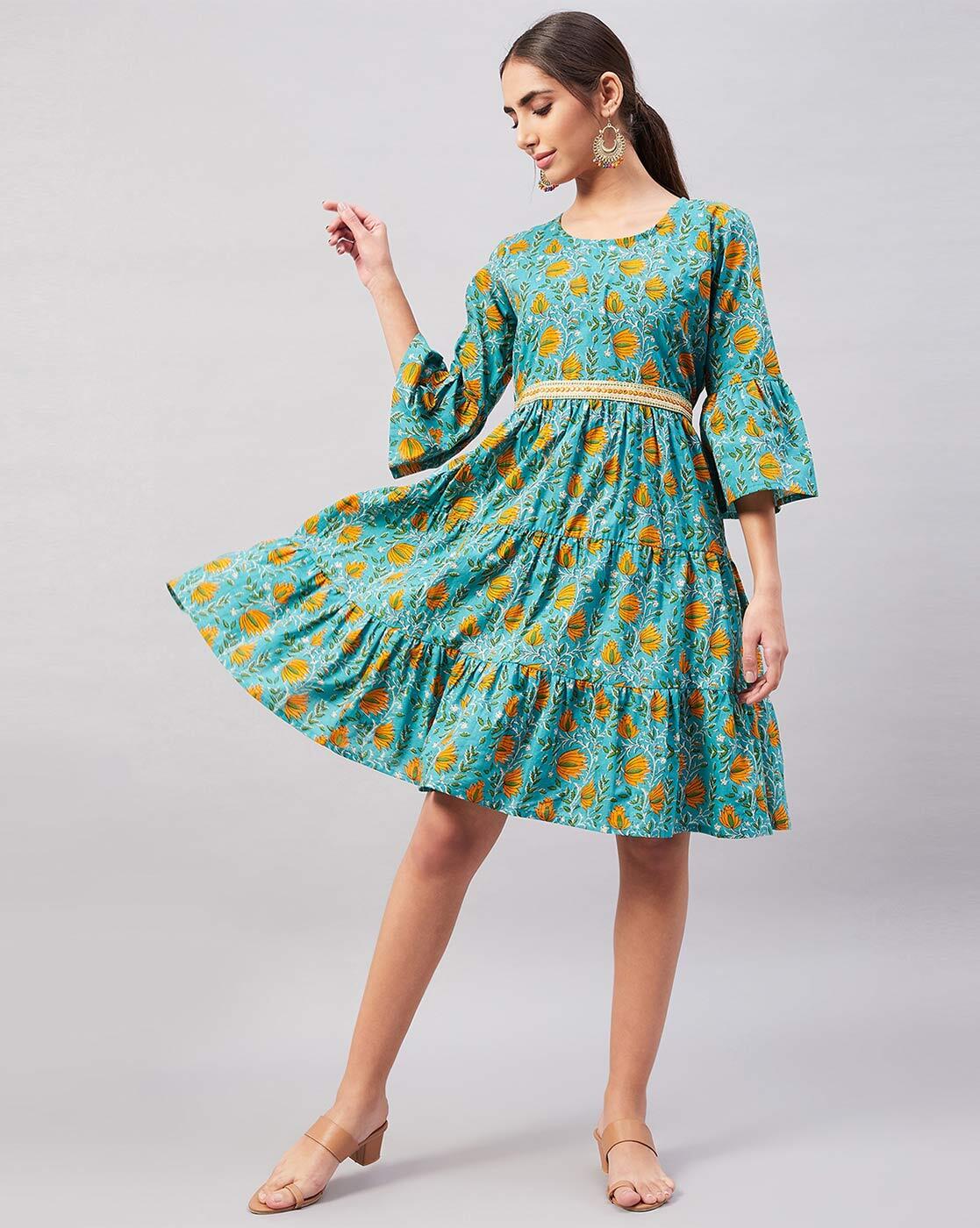 Floral Printed Polyester Dress - Indian Dress - K103FX | Fabricoz USA