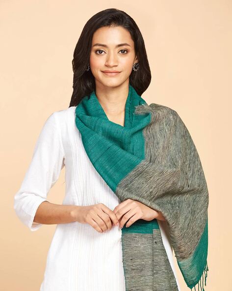 Colour-block Stole with Fringes Price in India