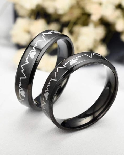 Buy Engraved Rings Black & Silver Ring Set Custom Promise Ring Personalized Ring  Custom Wedding Band His and Hers Couples Ring Set Comfort Fit Online in  India - Etsy