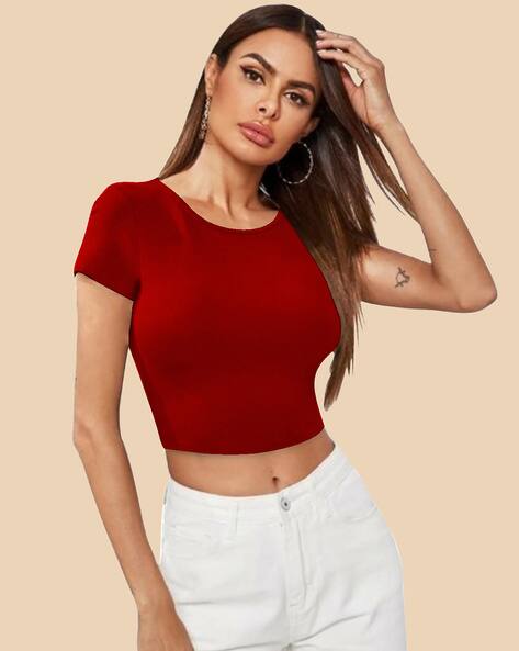 DREAM BEAUTY FASHION Round-Neck Top with Short Sleeves