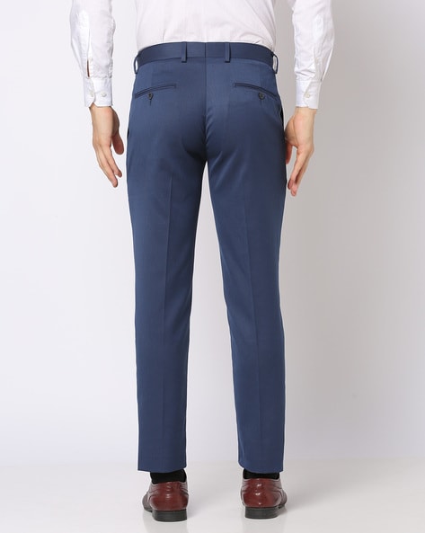 Mens Plain Navy Blue Comfort Fit Formal Trousers For Corporate Unifor  Uniform Sarees