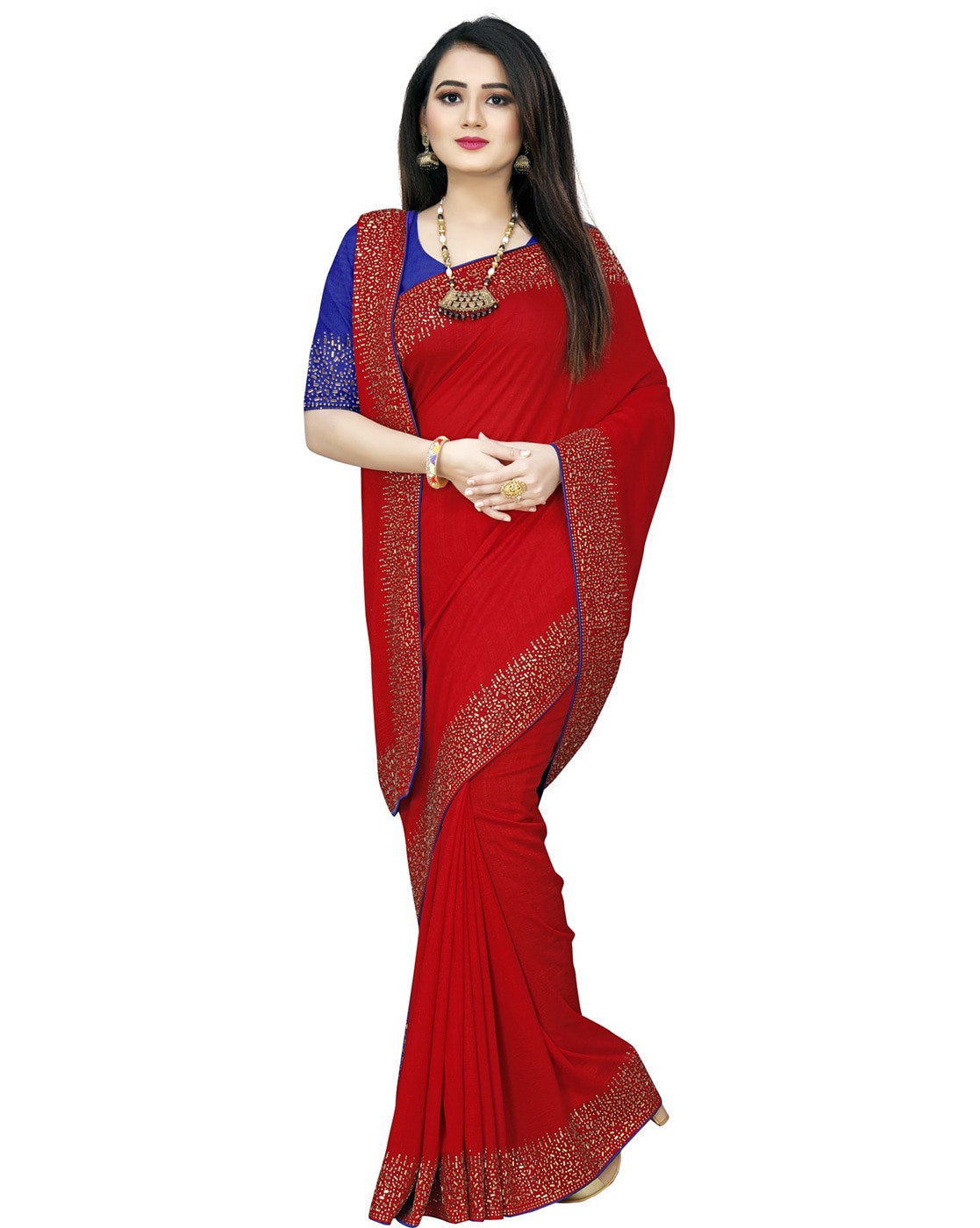 Red Color Fancy Embroidery Work Bridal Wear Heavy Saree – fashionnaari