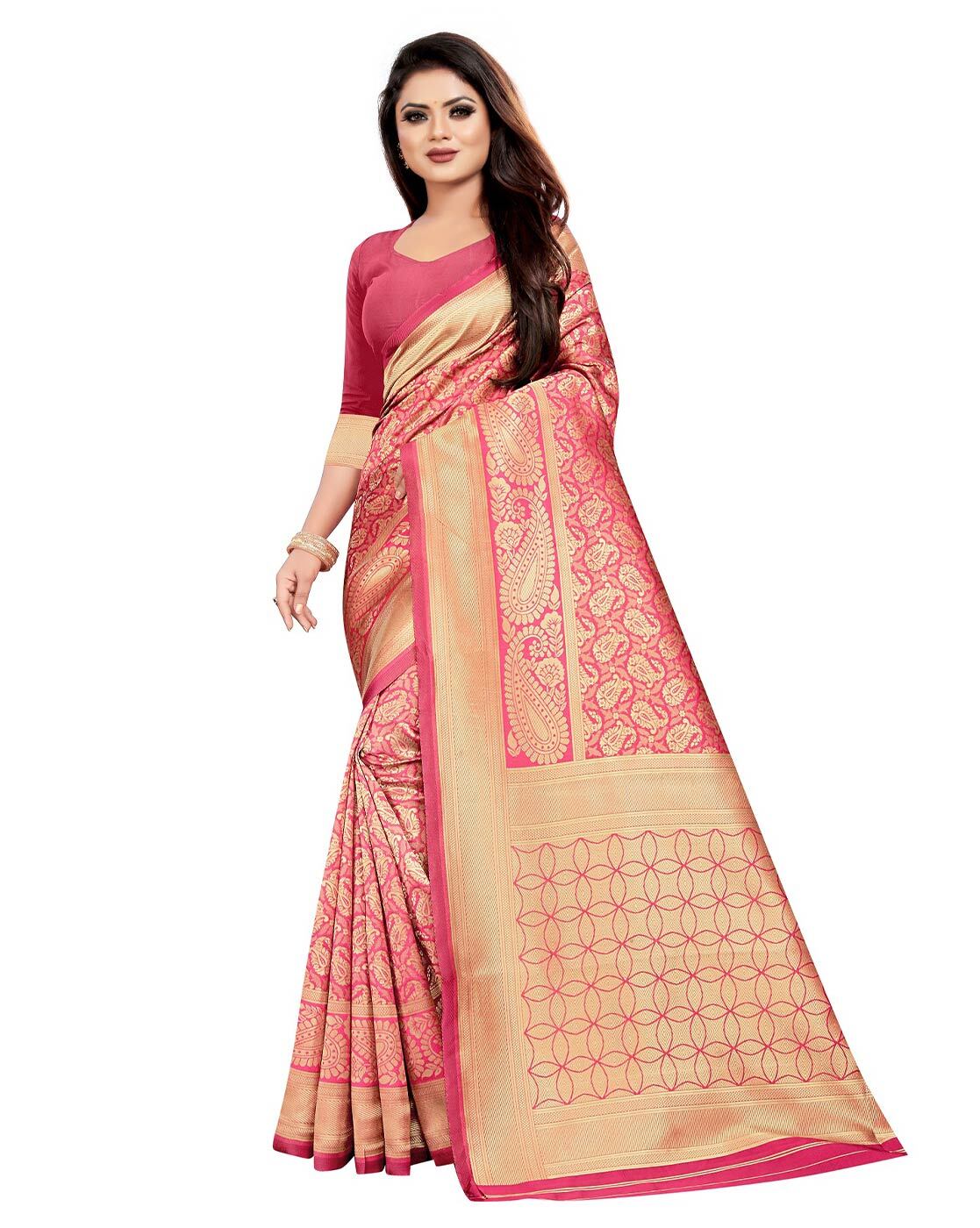 Buy peacock fashion banarasi silk saree for women(ps-66-pink) at Amazon.in