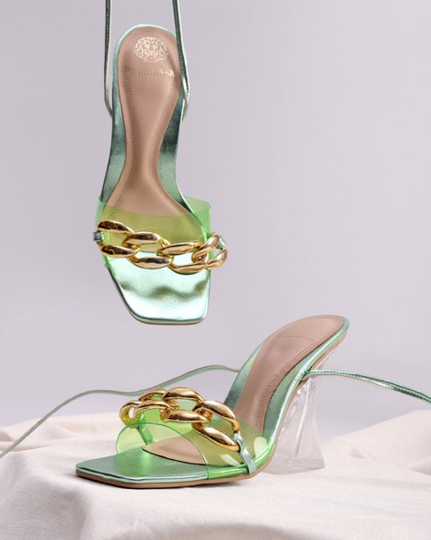 Green high heel online sandals