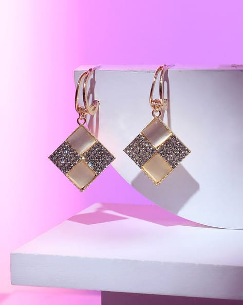 Sohi Rose Gold-Plated Stone-Studded Drop Earrings