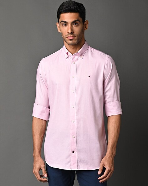 Cotton Shirt with Button Down Collar