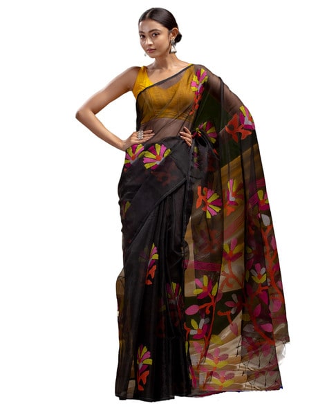 Buy Grey Sarees for Women by FOURLEAF Online | Ajio.com