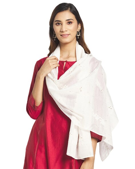 Schiffli Embroidered Stole with Stitched Edges Price in India