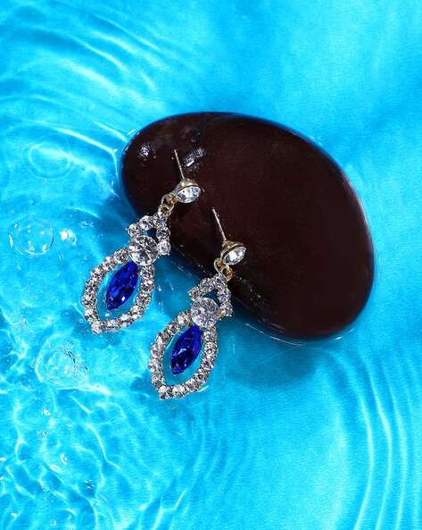Cushion Cut Blue Sapphire Drop Earrings for Women in Sterling Silver |  SayaBling Jewelry