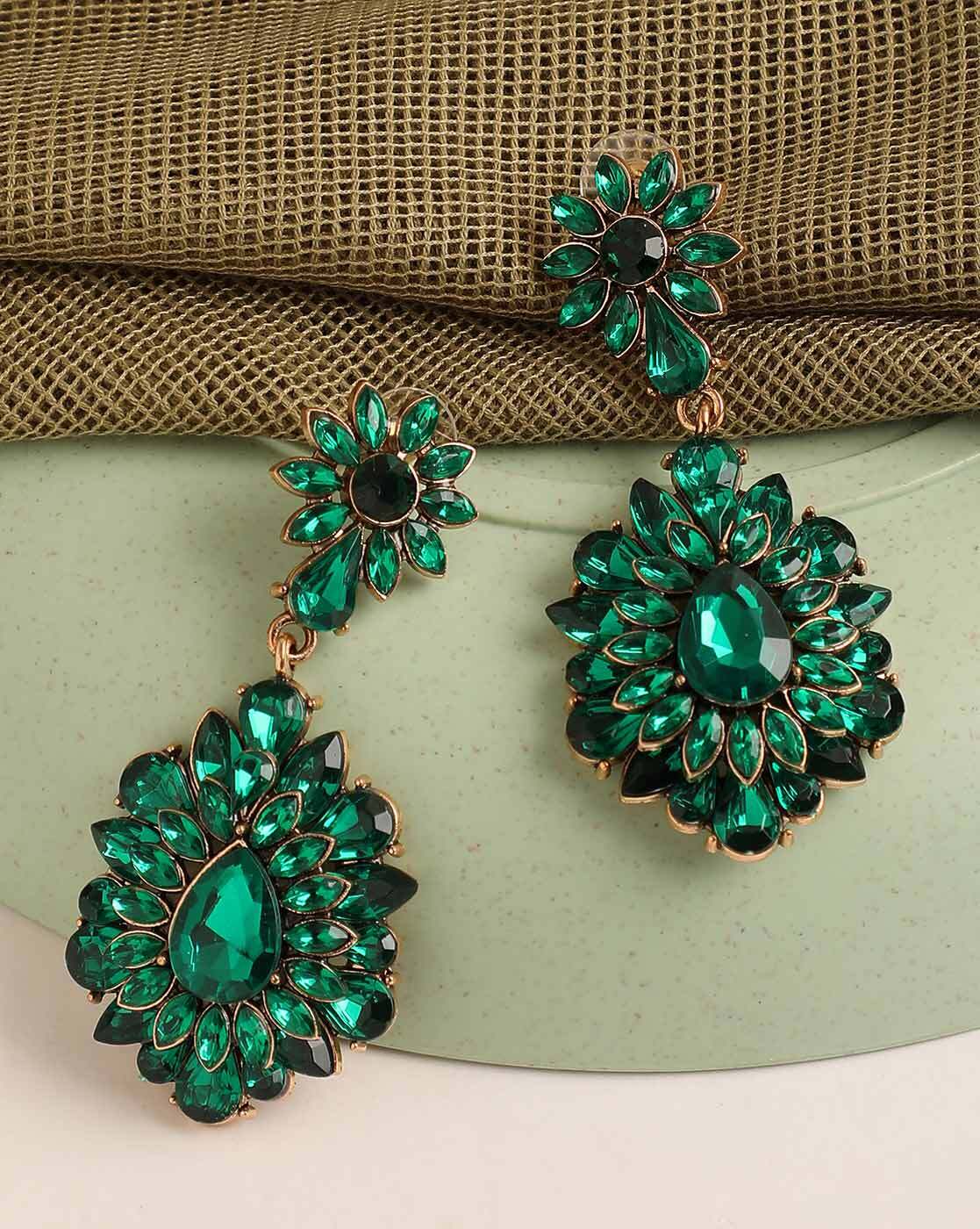 Emerald Green Crystal Dangles by Anne Vaughan | Sterling Silver Earrings |  Light Years Jewelry