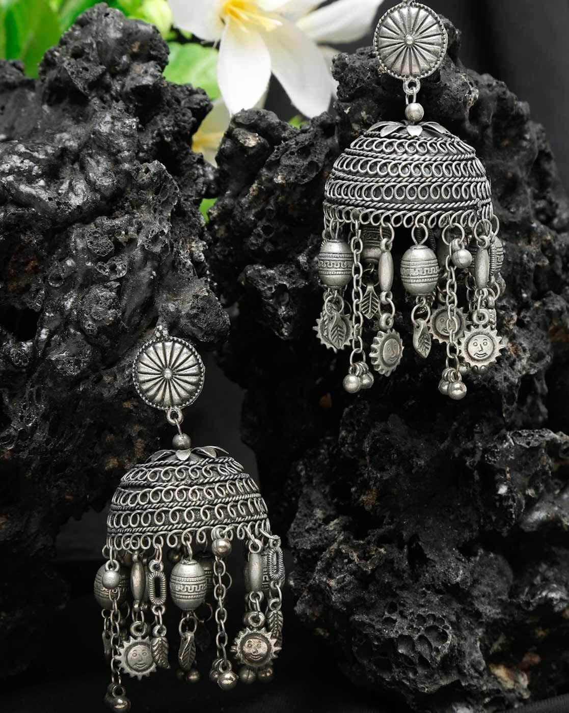 Buy HAUTE CURRY Silver Long Earings With Jhumka And Pink Stones | Shoppers  Stop