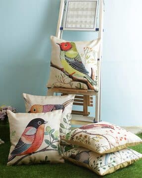 homely by romee Bird Printed Jute Cushion Cover 16x16 Inch, Set of 5 - Beige-picture-23