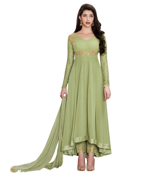 Resplendent Black and Green Anarkali Dress Material | Dress materials, Anarkali  dress, Elegant fashion wear
