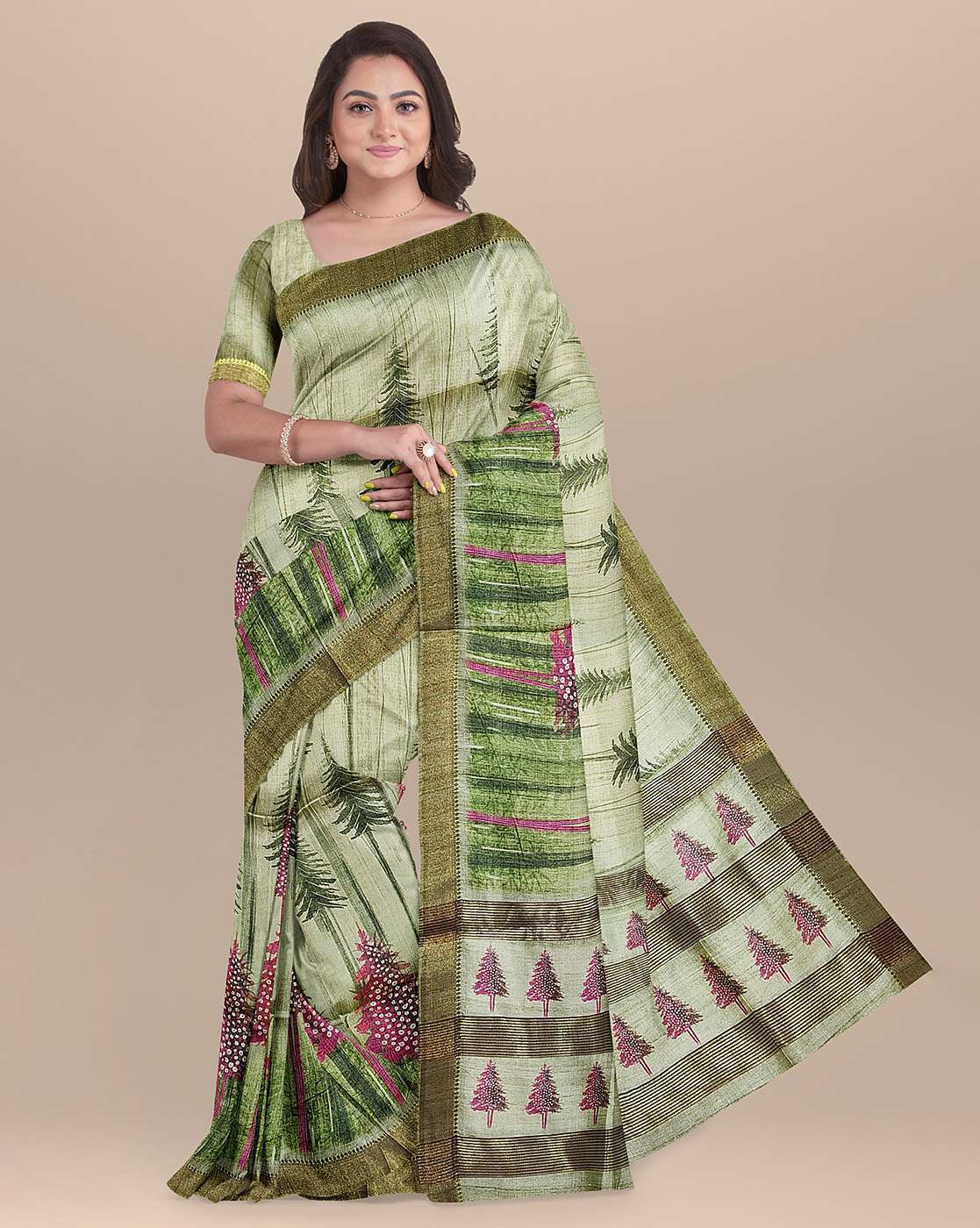 Buy Brown & Grey Sarees for Women by Indie Picks Online | Ajio.com