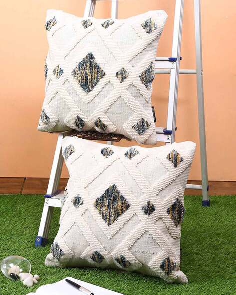 Cream Cotton Tufted Cushion Cover Set of 18 Inch x 18 Inch