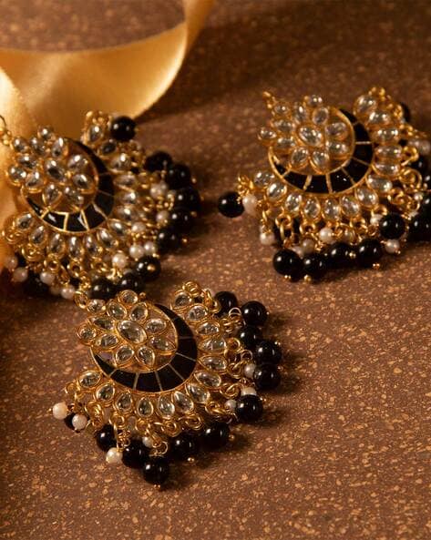 Buy Buy Now Grey Chandbali Design Earrings With Maang Tikka Online From  Surat Wholesale Shop.