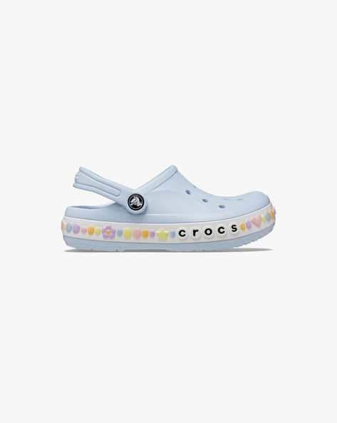 White crocs with hot sale rainbow bottom