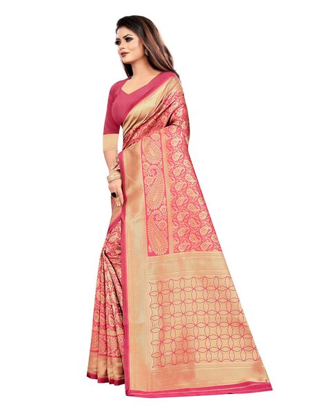 Buy VAIVIDHYAM Women plain weave printed pink art silk saree free size  PITTY PINK at Amazon.in