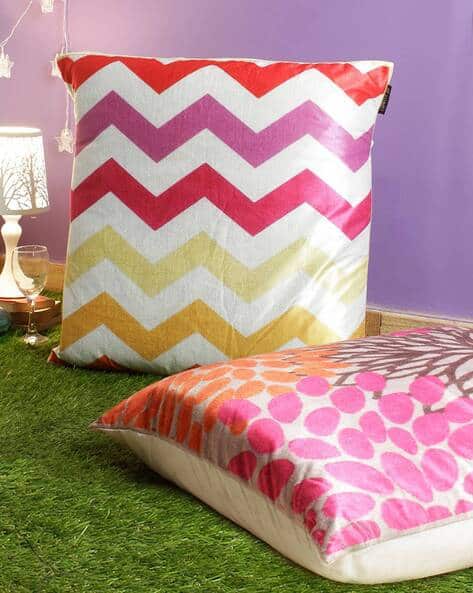 Velvet Polyester Geometric Cushion Cover 24 inch x 24 inch, Set of Pink