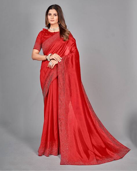 SHINE IN RED SAREE WITH MAKHMAL-E-SURKH FULL SLEEVE BLOUSE – Store No.6