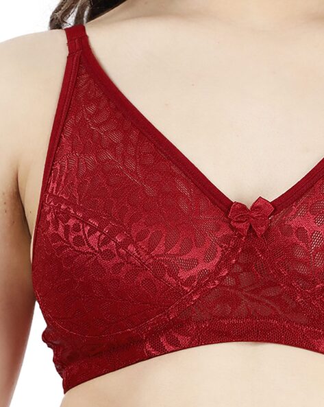 Buy Shyaway Susie 3/4th Coverage Underwired Full Lace Padded Bra- Red online