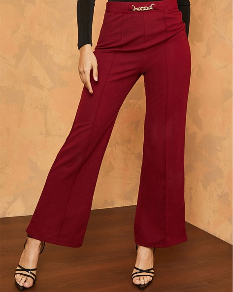 Kotty Regular Fit Women Polyester Blend Ankle Length Maroon Trousers
