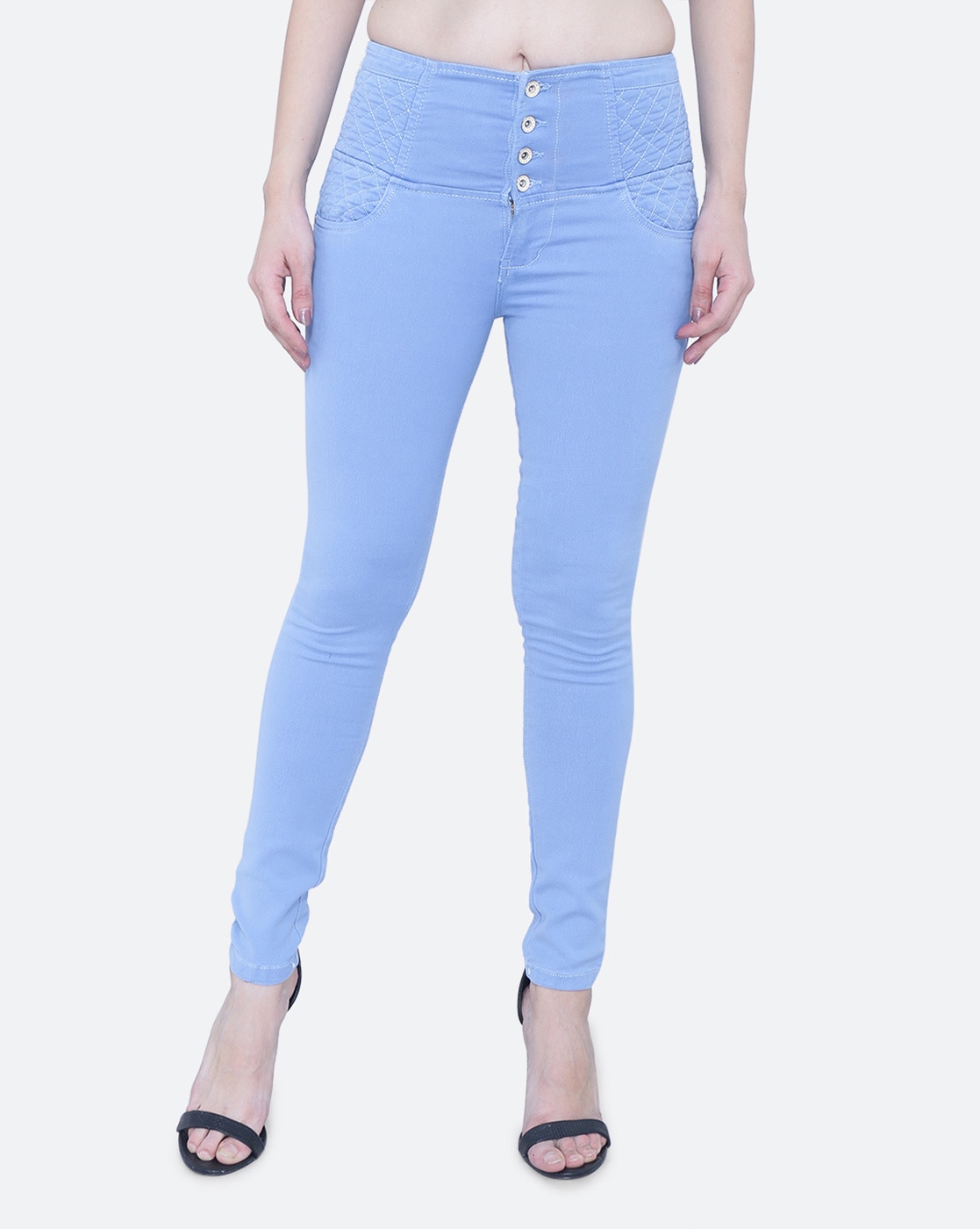High-Rise Jeans with Embroidered Waistband
