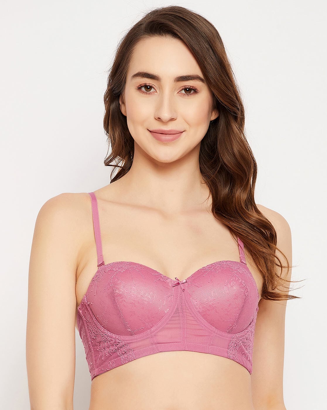 Buy Clovia Padded Wired Full Coverage Lace Bra - Pink at Rs.637