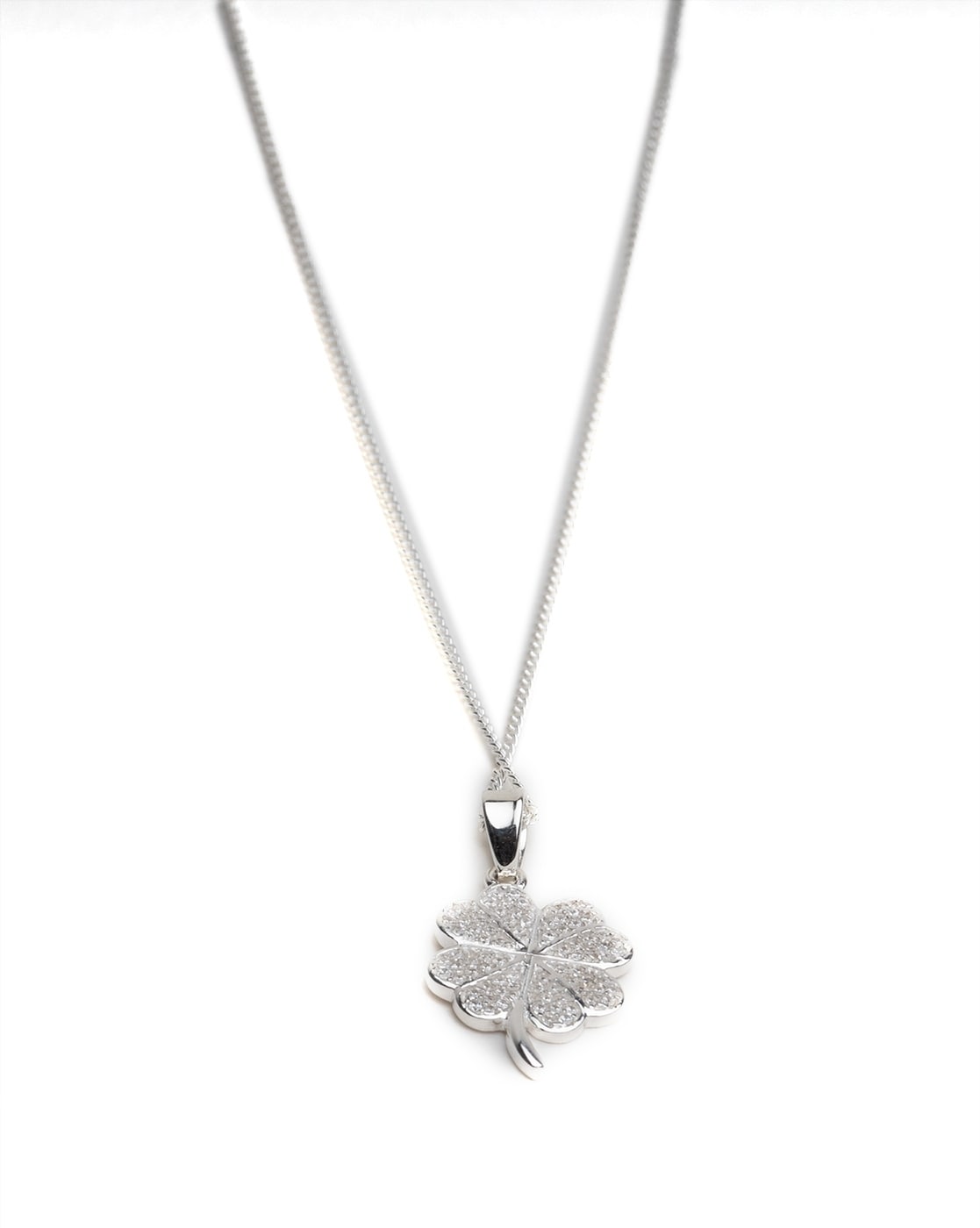 Blisse Allure Sterling Silver Four Leaf Clover Pendant Necklace For Women (Silver, FreeSize)