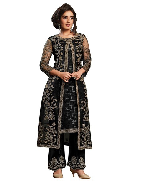Embellished & Embroidery Semi-stitched Straight Dress Material Price in India