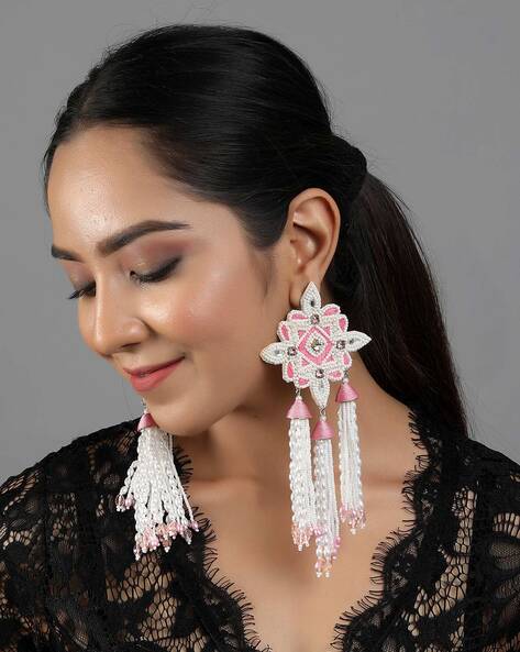 Trendy Pink and white Flowers Wedding Party Metal Earrings – Neshe Fashion  Jewelry