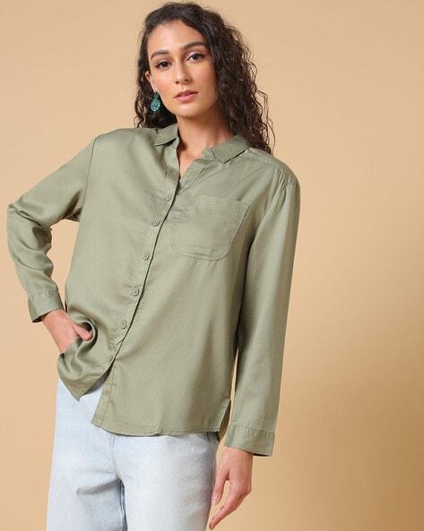 Olive green shop dress shirt womens