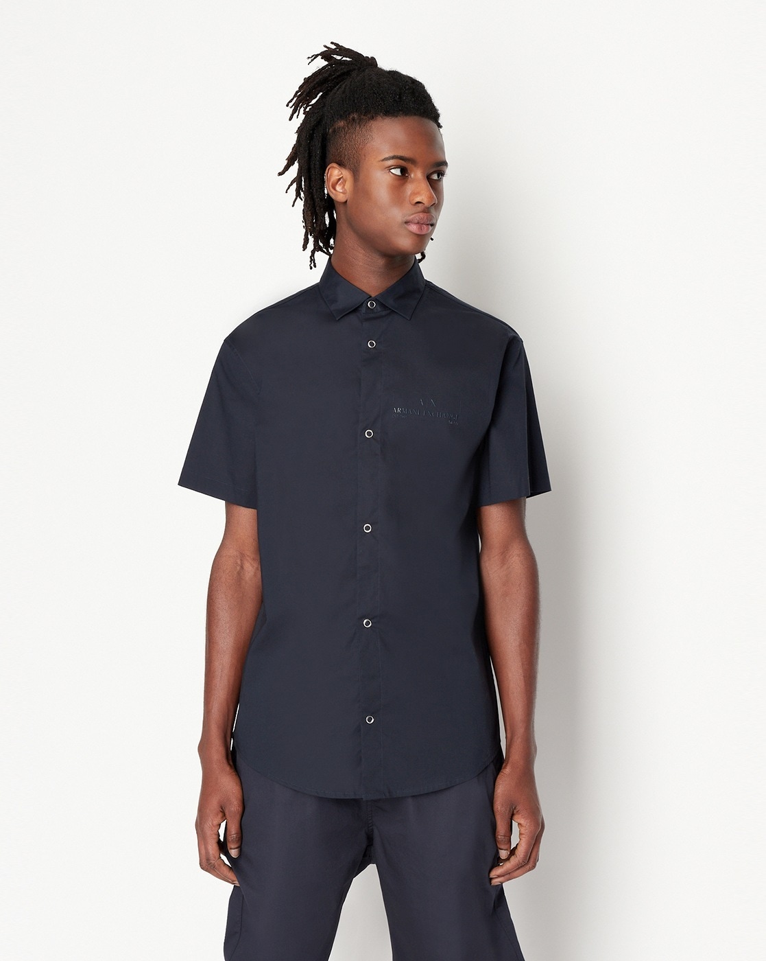 Armani button shop up