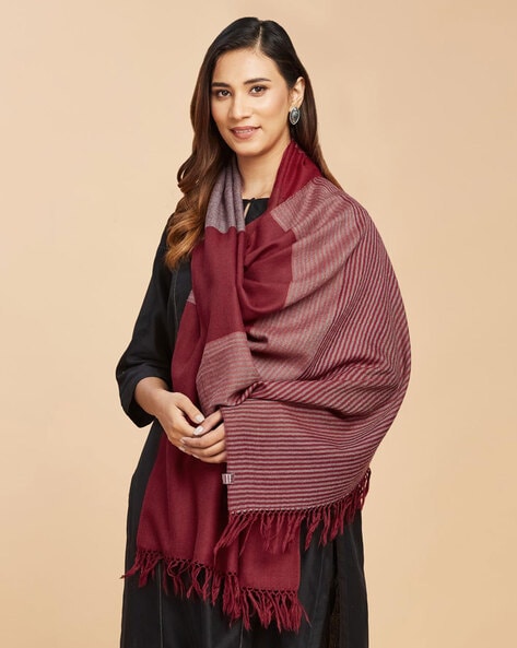 Striped Wool Stole with Tassels Price in India