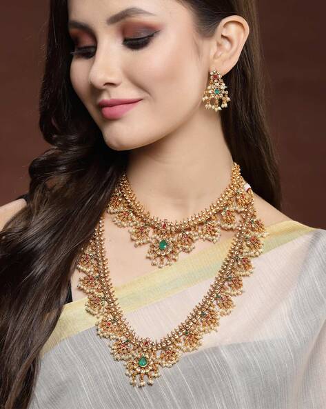 Gold Plated Pearl Ethnic 5 Line Necklace – Sanvi Jewels