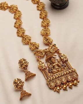 panash Gold-Plated Handcrafted Temple Necklace & Earrings Set-picture-6