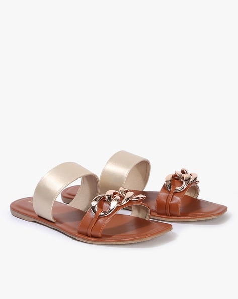 Tan double hot sale strap sandals