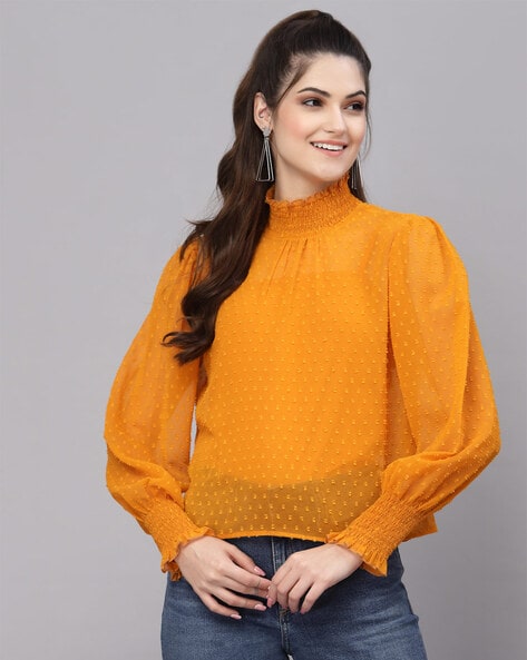 mustard high neck blouse