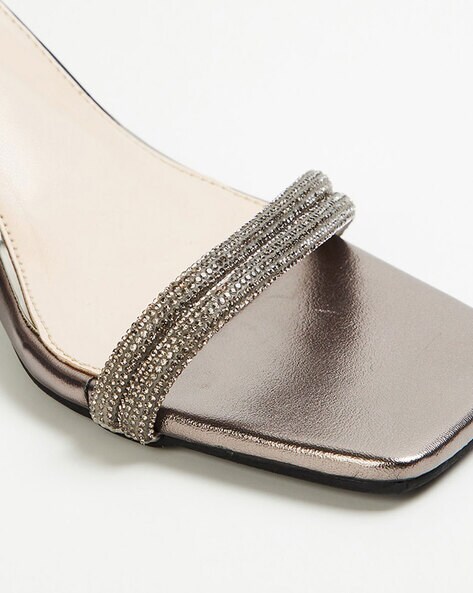 Women's Rhinestone Decor Sandals Slip Casual Block Heel - Temu