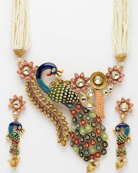 Gold plated peacock necklace on sale set