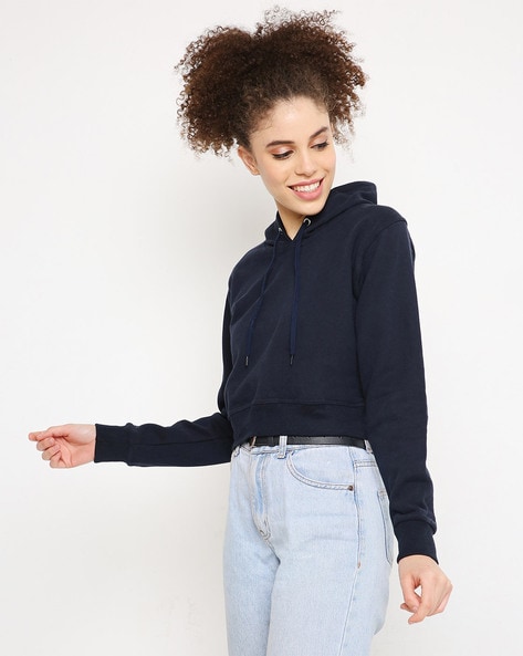 Dark blue cropped hoodie best sale