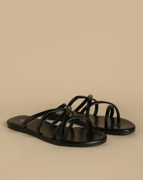 Black strappy outlet flat shoes