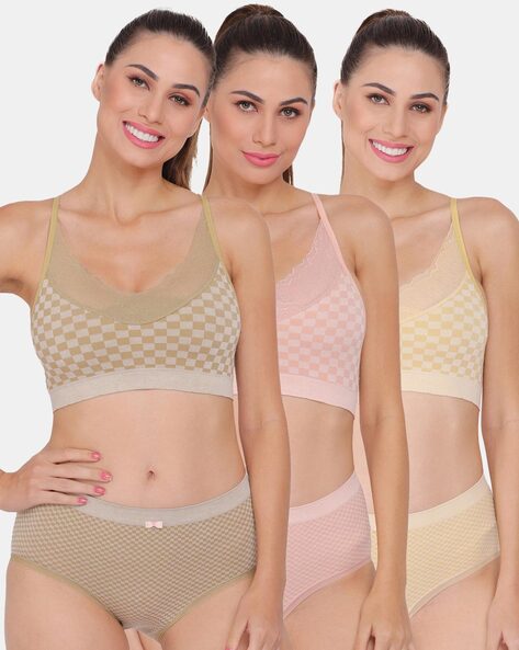 Buy Women's Hosiery Bra and Panty Set Lingerie Sets Multicolour Pack of 3  Vic-3-MN-36B Online at Best Prices in India - JioMart.